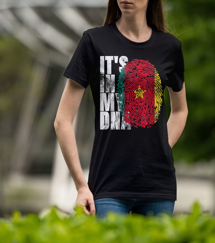 IT'S IN MY DNA Cameroonian Afro American Flag Fingerprint T-Shirt