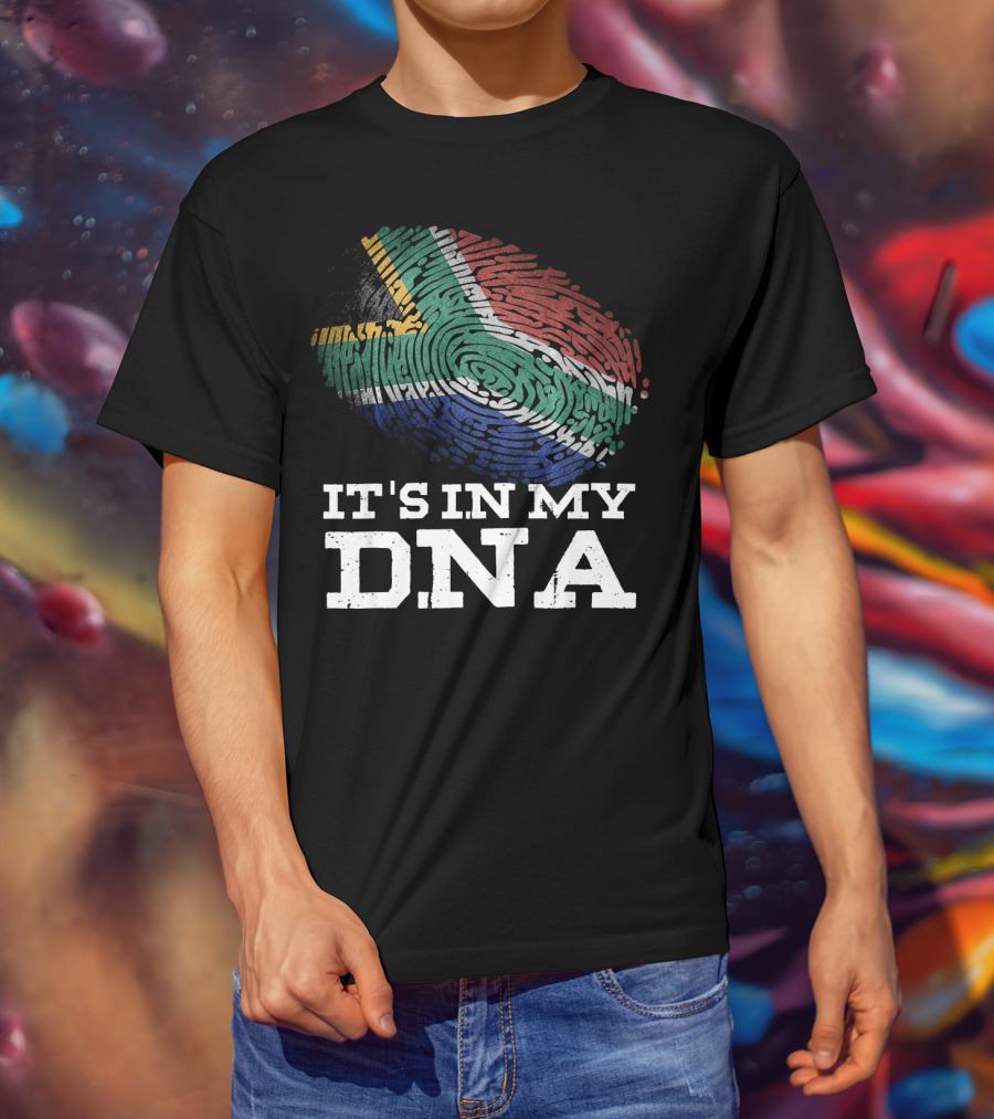 It's In My DNA South African Flag Fingerprint T-Shirt