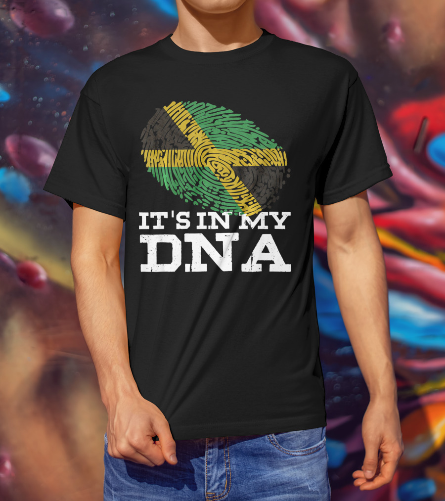 It's In My DNA Jamaican Pride Fingerprint Flag T-Shirt