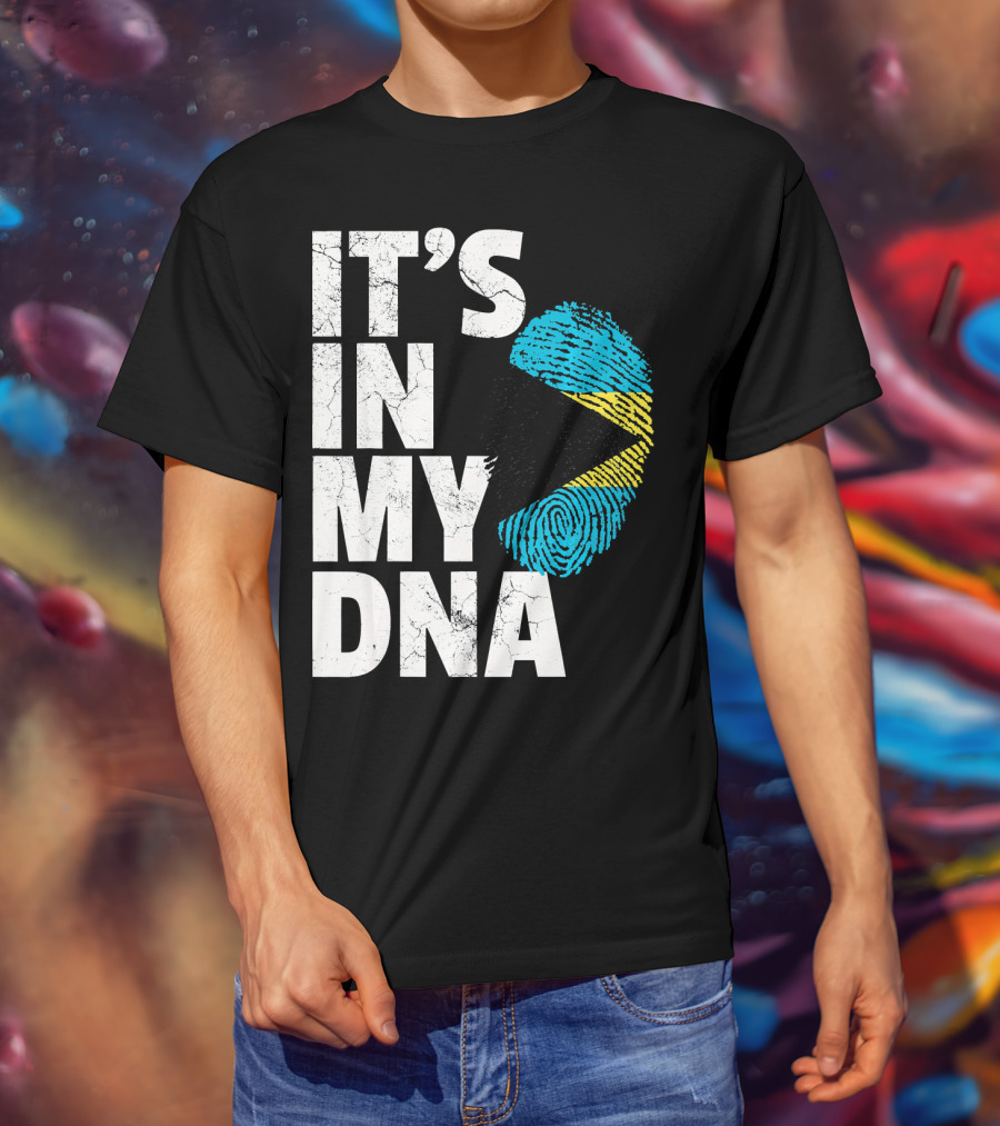 IT'S IN MY DNA Bahamas Bahamian Flag Fingerprint T-Shirt