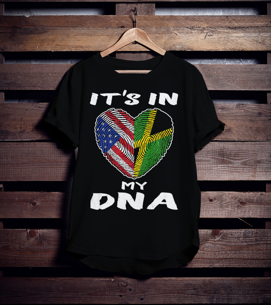 IT'S IN MY DNA USA Jamaica Fingerprint Heart T-Shirt