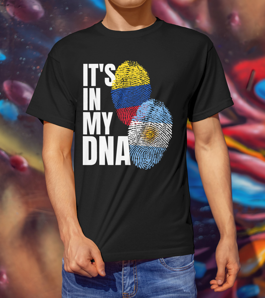 IT'S IN MY DNA Colombian And Argentinian Flags Fingerprint T-Shirt