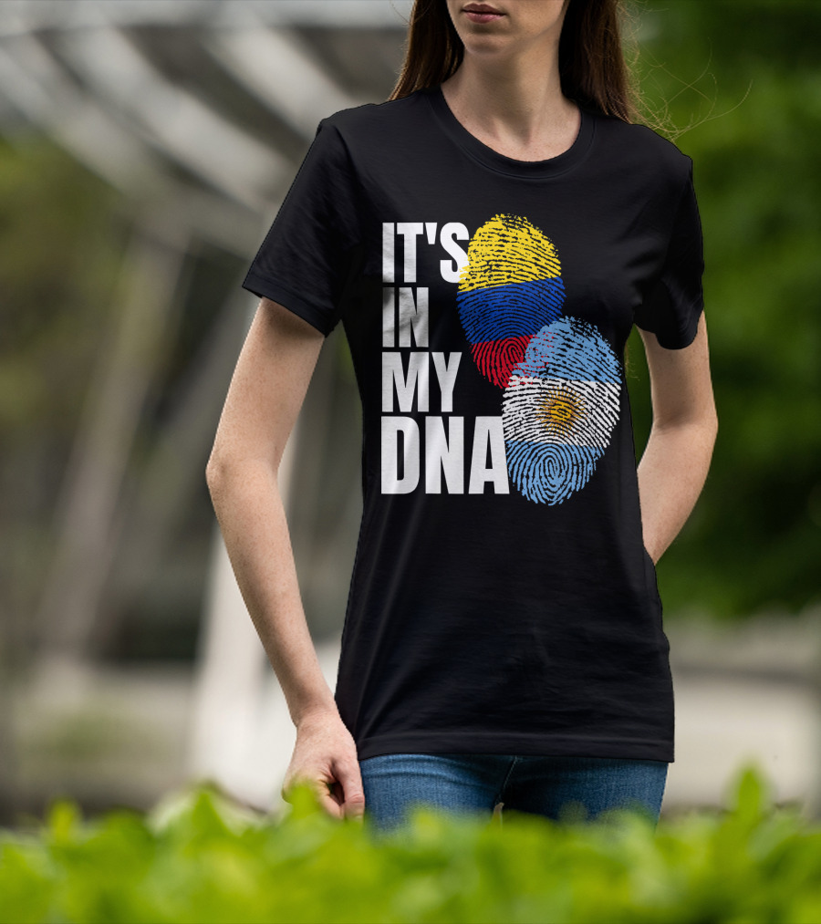 IT'S IN MY DNA Colombian And Argentinian Flags Fingerprint T-Shirt
