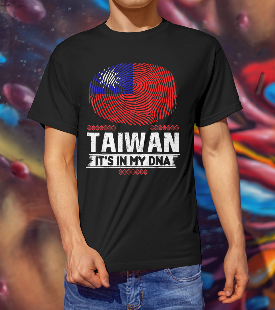 TAIWAN IT'S IN MY DNA Fingerprint Taiwanese Flag T-Shirt