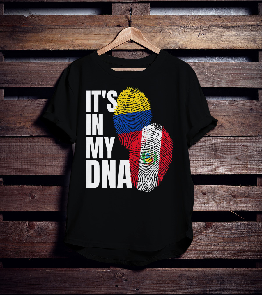 IT'S IN MY DNA Peruvian And Colombian Fingerprint Flag Heritage T-Shirt
