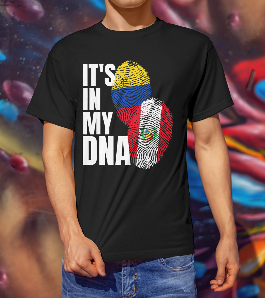 IT'S IN MY DNA Peruvian And Colombian Fingerprint Flag Heritage T-Shirt