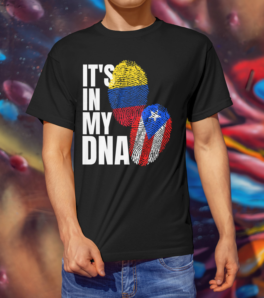 It's In My DNA Puerto Rican And Colombian Flag Fingerprints T-Shirt