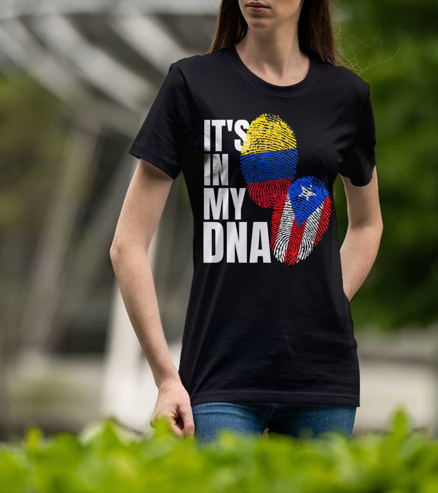 It's In My DNA Puerto Rican And Colombian Flag Fingerprints T-Shirt