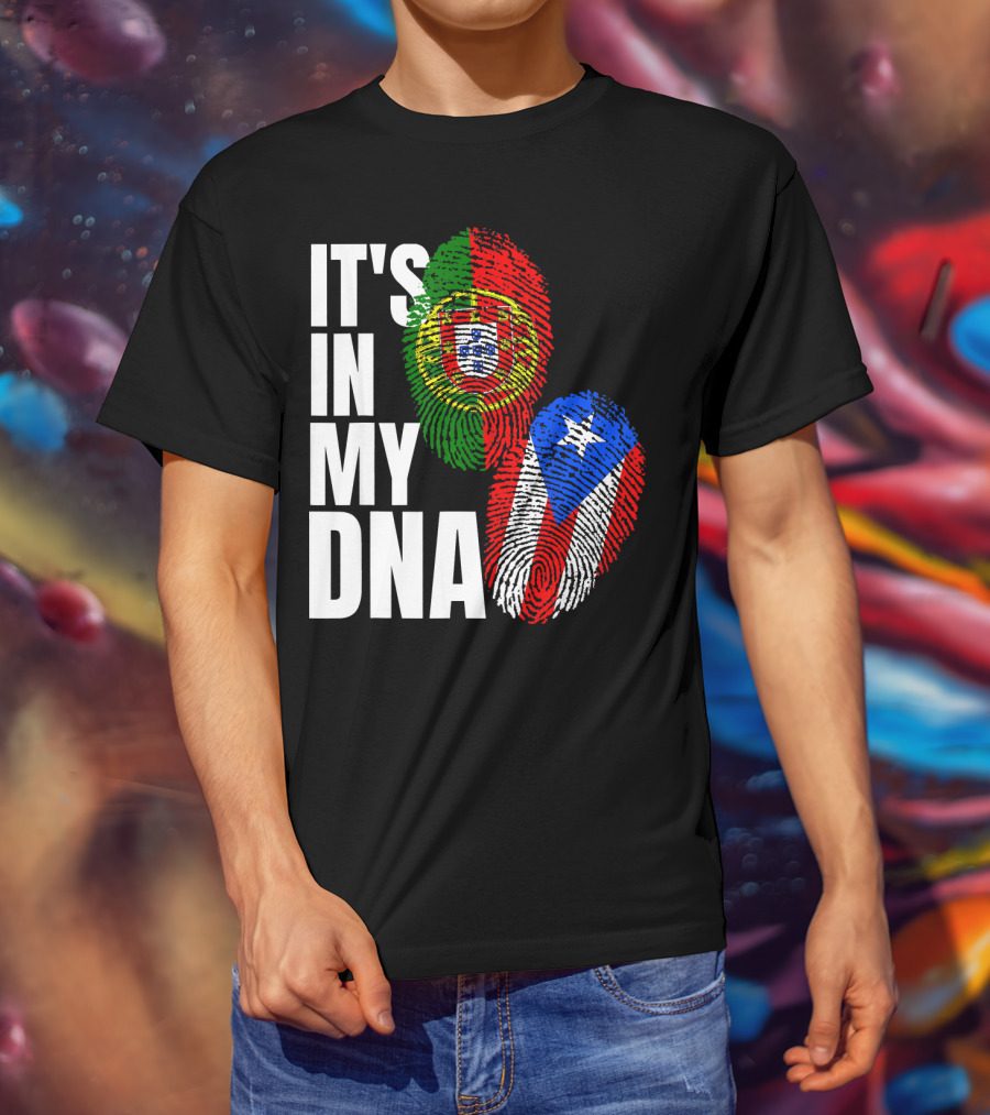 IT'S IN MY DNA Portuguese Puerto Rican Flag Fingerprint Heritage T-Shirt