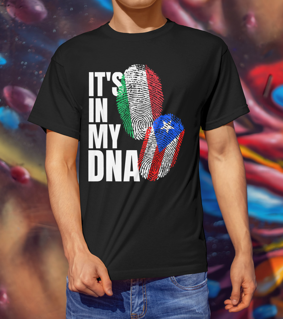 IT'S IN MY DNA Italian Puerto Rican Fingerprint Flag Mix T-Shirt