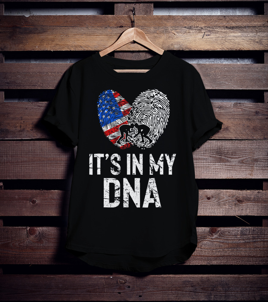 Wrestling USA Flag Fingerprint It's In My DNA T-Shirt