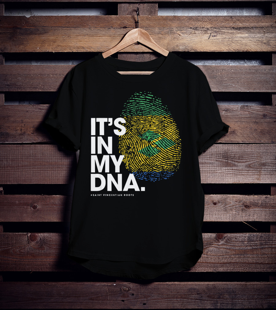 IT'S IN MY DNA Saint Vincentian Roots Fingerprint Flag Colors T-Shirt