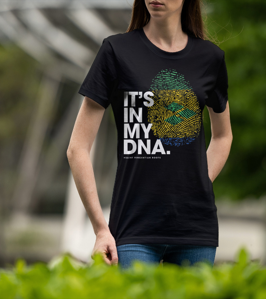 IT'S IN MY DNA Saint Vincentian Roots Fingerprint Flag Colors T-Shirt