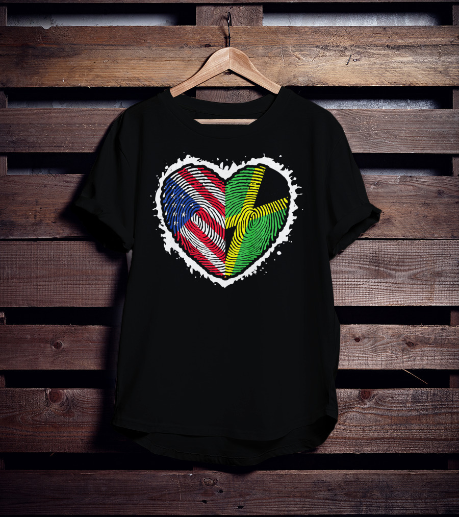 Fingerprint DNA Heart Love Jamaica USA Flag T-Shirt