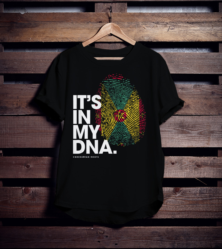 IT'S IN MY DNA Grenadian Roots Flag Fingerprint T-Shirt