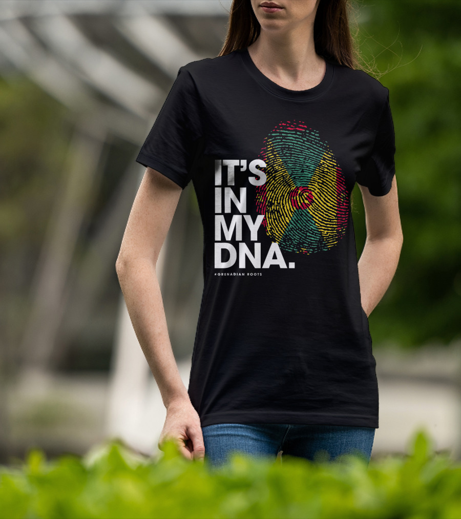 IT'S IN MY DNA Grenadian Roots Flag Fingerprint T-Shirt