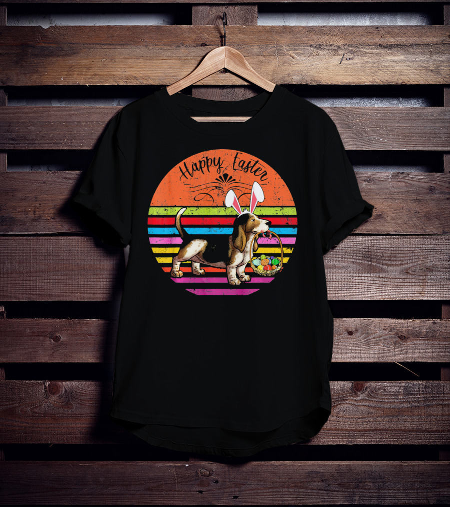 Vintage Basset Hound Dog Happy Easter Eggs T-Shirt