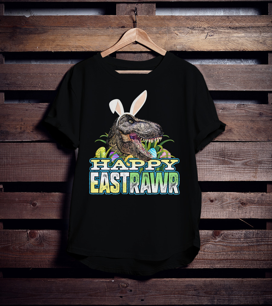 Happy Eastrawr Dinosaur Bunny Ears Easter Eggs T-Shirt