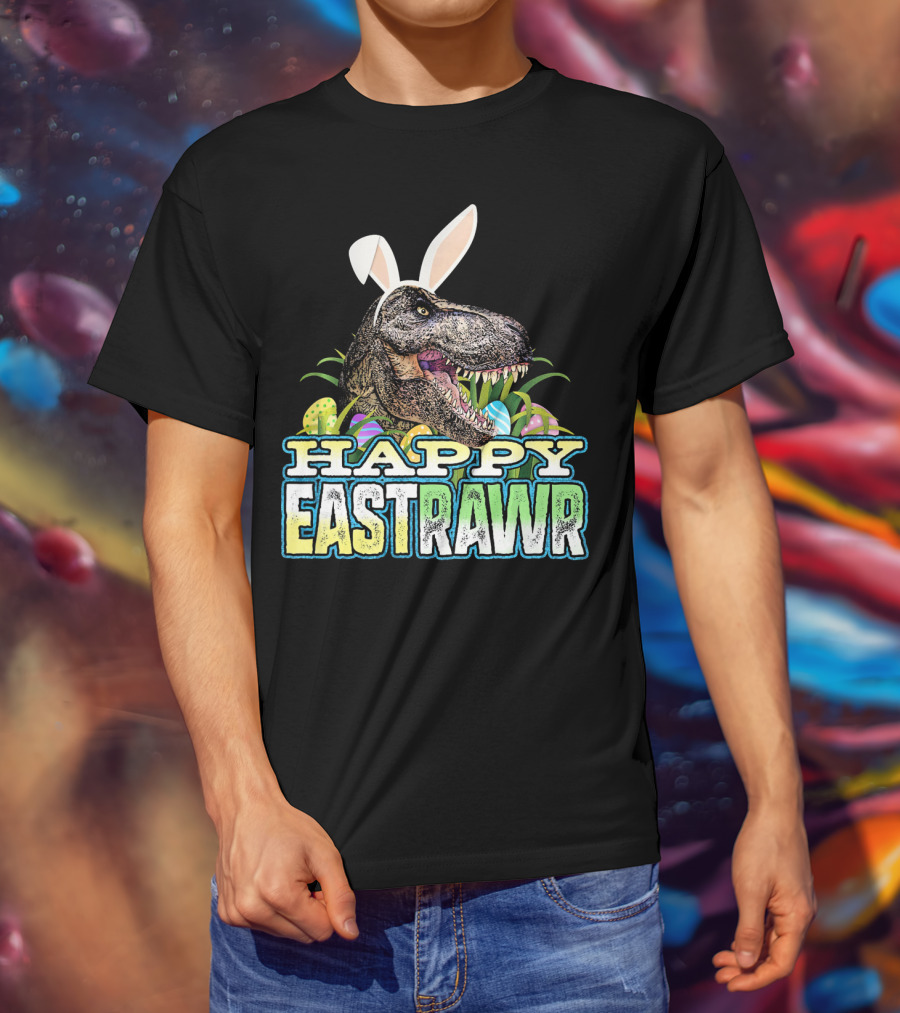 Happy Eastrawr Dinosaur Bunny Ears Easter Eggs T-Shirt