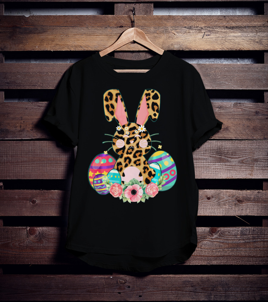 Bunny Leopard Print Floral Cute Easter Eggs T-Shirt