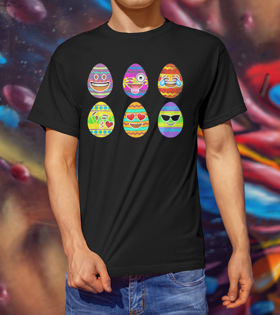 Funny Colorful Smiling Easter Eggs Emoji Faces T-Shirt