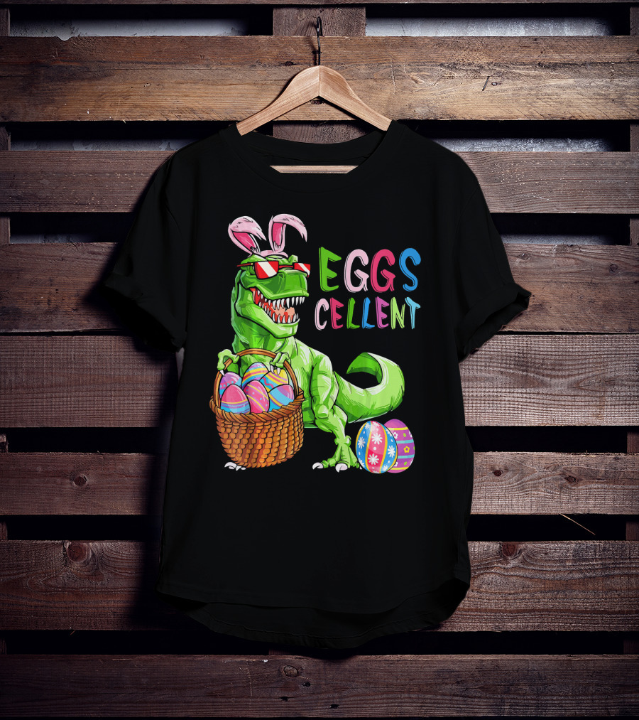 EGGS-cellent Green Dinosaur With Bunny Ears And Easter Eggs T-Shirt