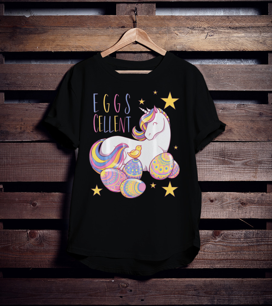 Eggs Cellent Easter Unicorn With Colorful Eggs And Stars T-Shirt