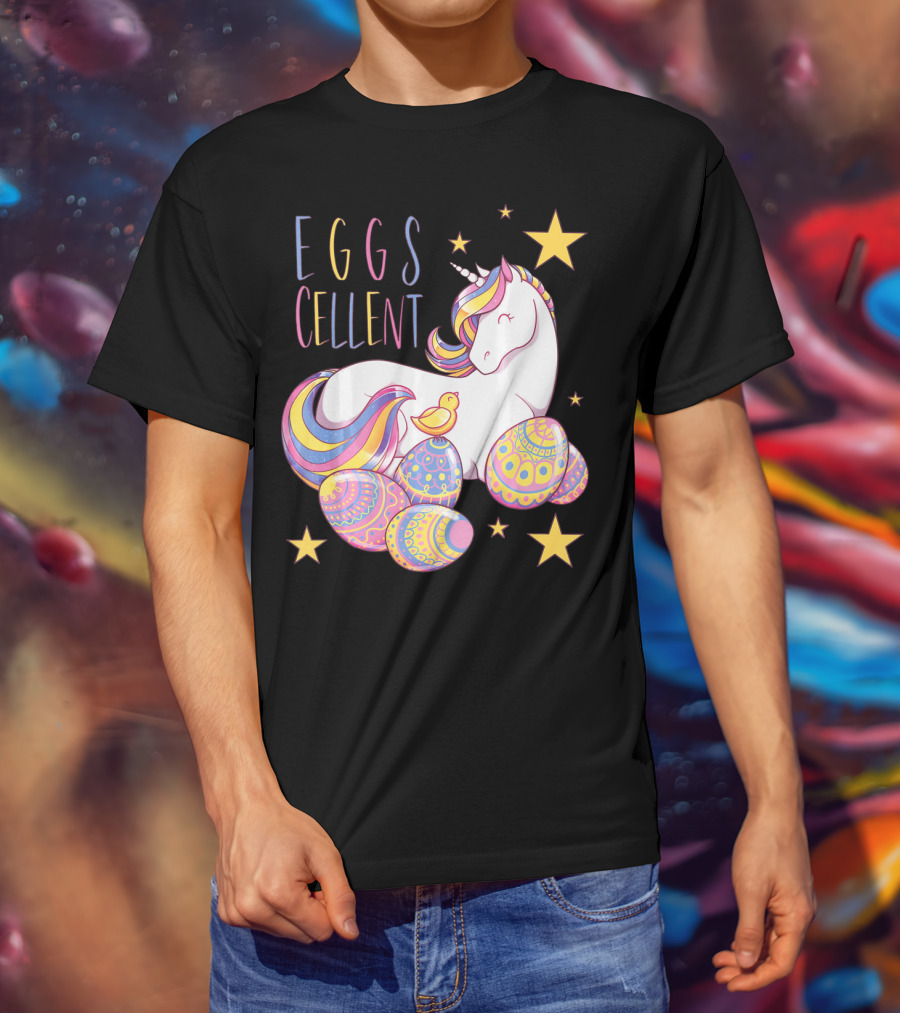 Eggs Cellent Easter Unicorn With Colorful Eggs And Stars T-Shirt