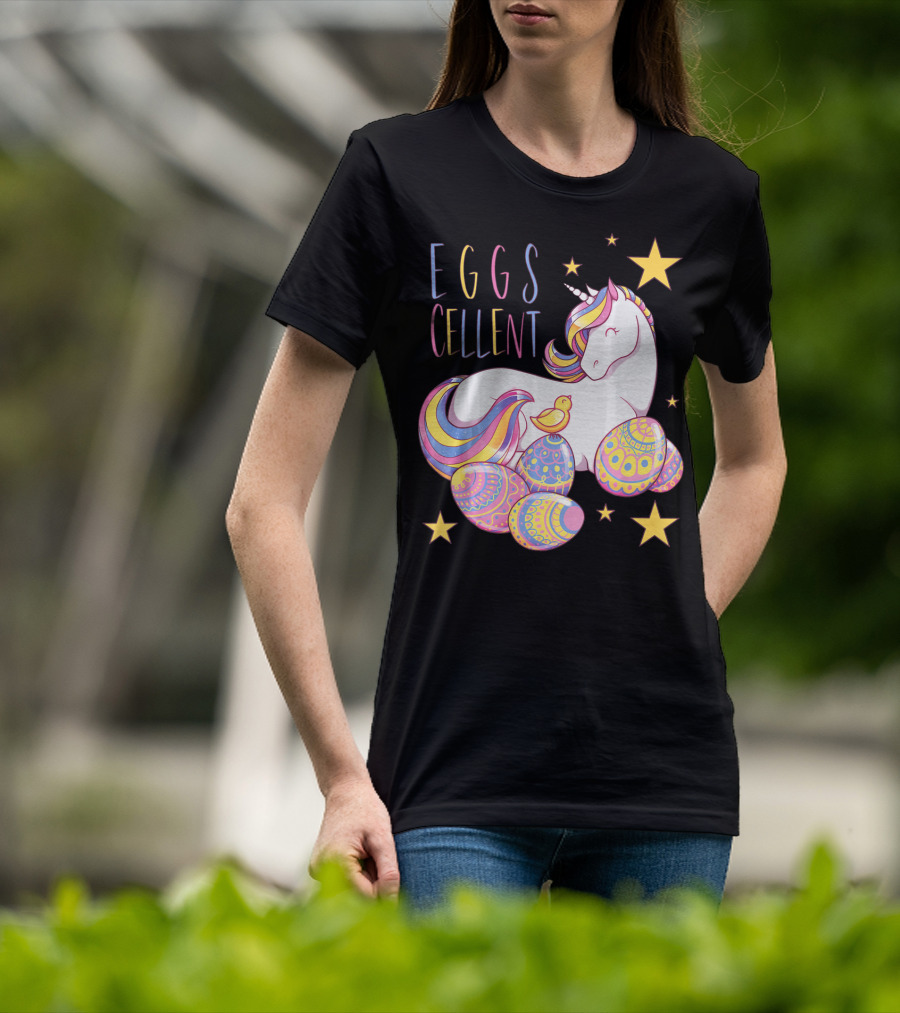Eggs Cellent Easter Unicorn With Colorful Eggs And Stars T-Shirt