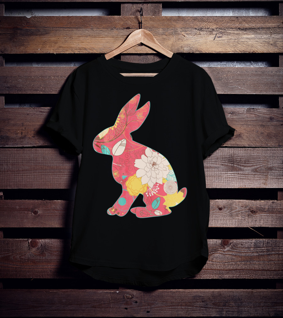 Retro Easter Bunny Vintage Floral T-Shirt