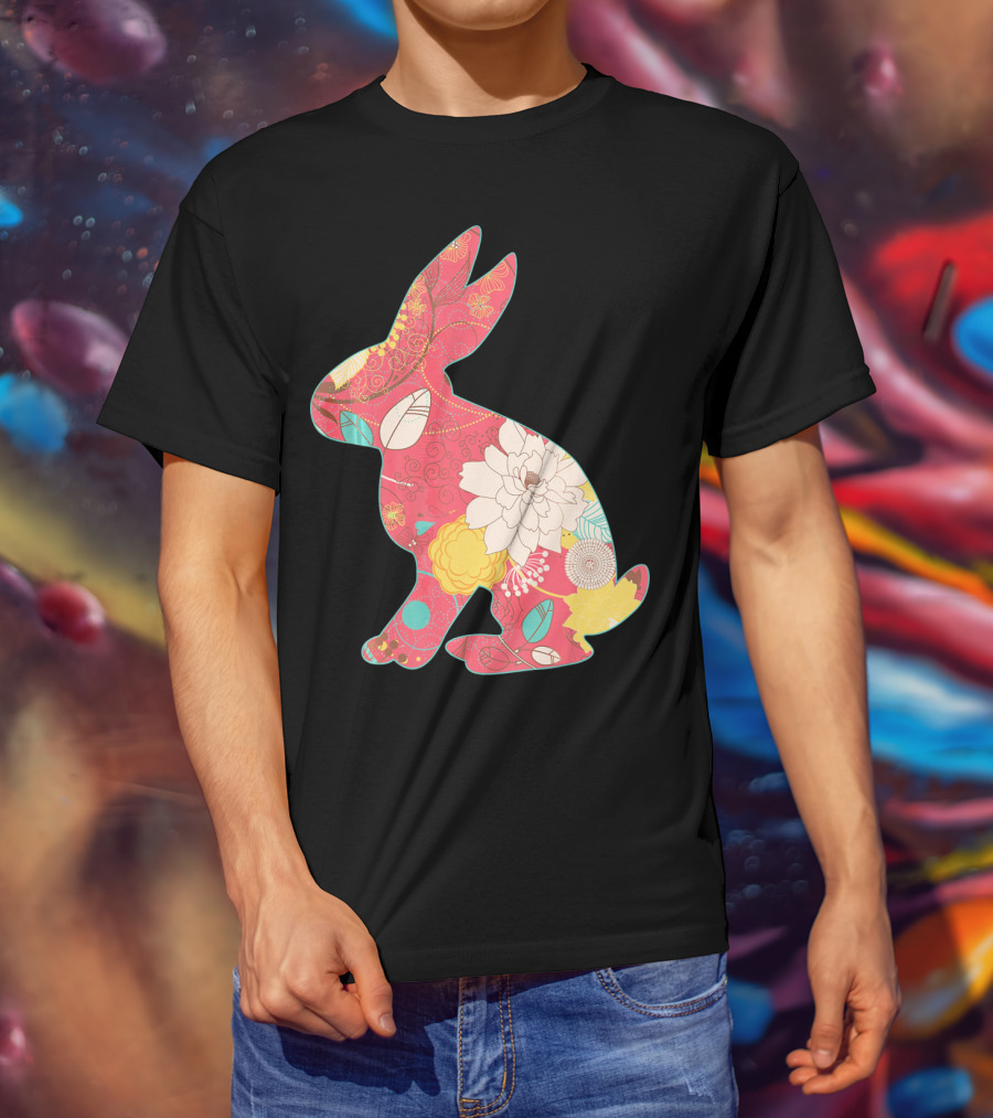 Retro Easter Bunny Vintage Floral T-Shirt