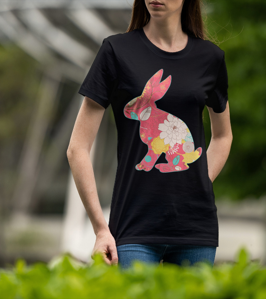 Retro Easter Bunny Vintage Floral T-Shirt
