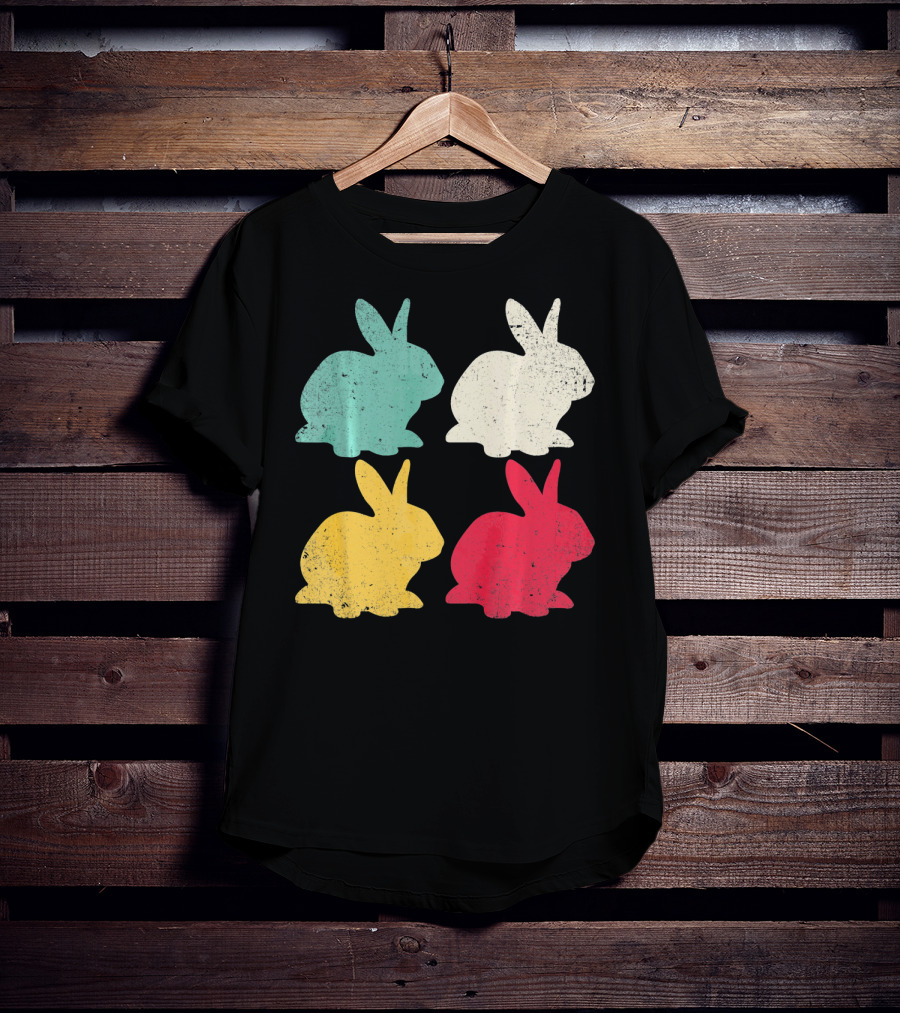 Retro Easter Bunny Rabbit Vintage Color Silhouette Quartet T-Shirt