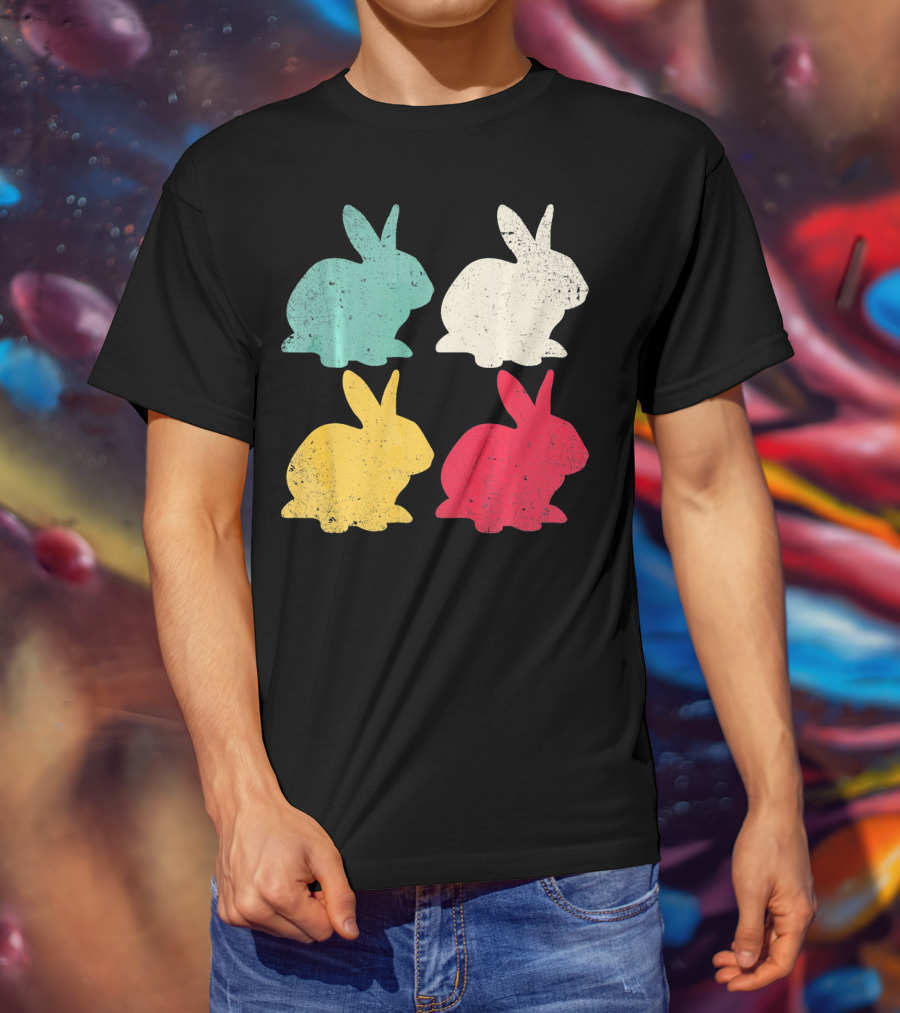 Retro Easter Bunny Rabbit Vintage Color Silhouette Quartet T-Shirt