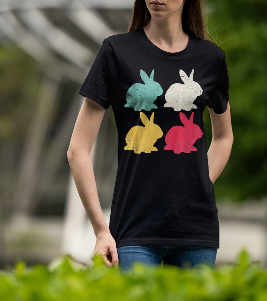 Retro Easter Bunny Rabbit Vintage Color Silhouette Quartet T-Shirt