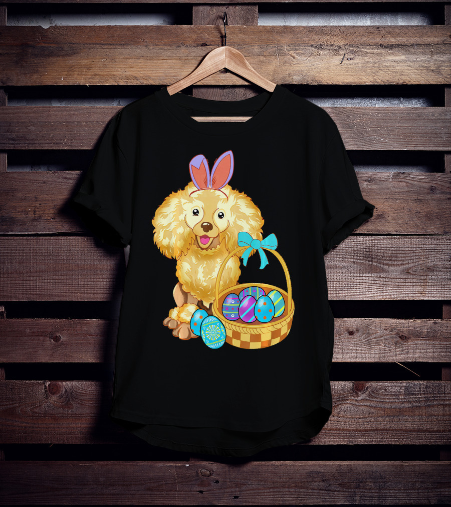 Adorable Poodle With Bunny Ears And Easter Egg Basket T-Shirt