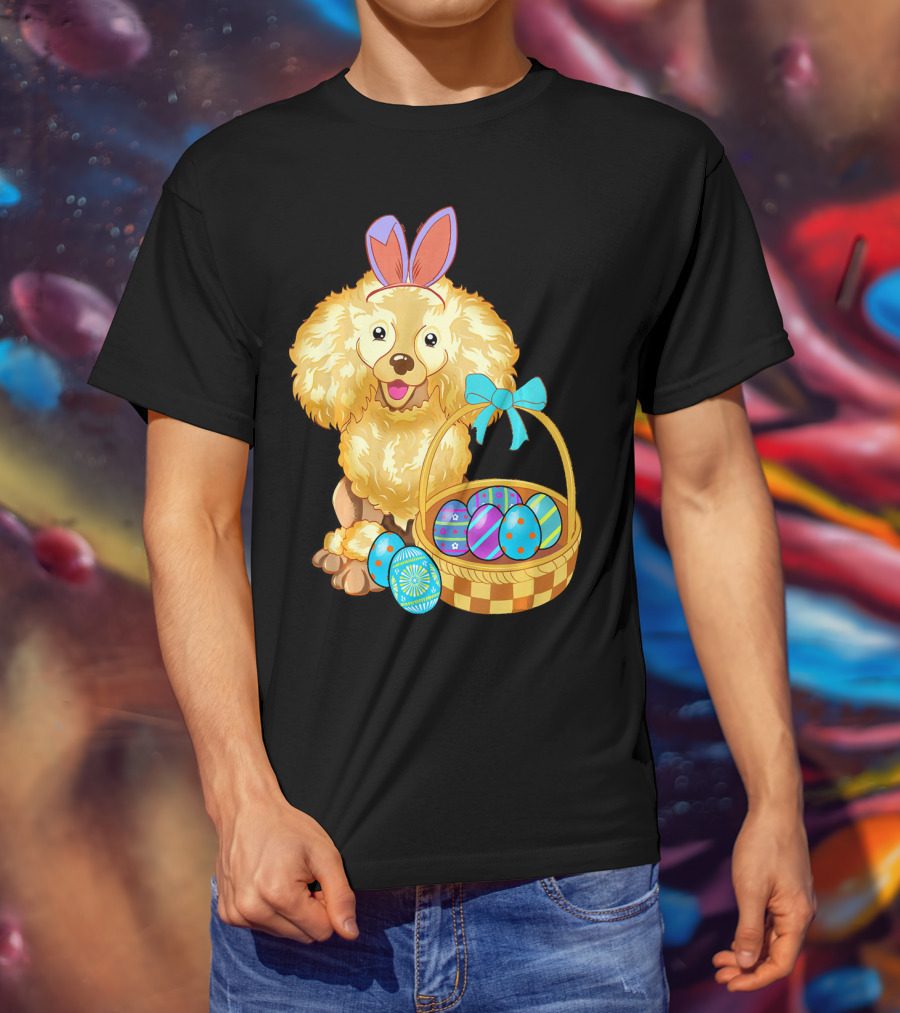 Adorable Poodle With Bunny Ears And Easter Egg Basket T-Shirt