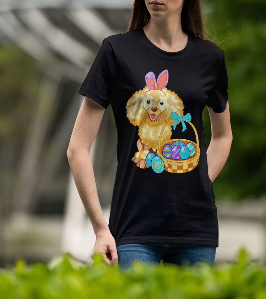 Adorable Poodle With Bunny Ears And Easter Egg Basket T-Shirt