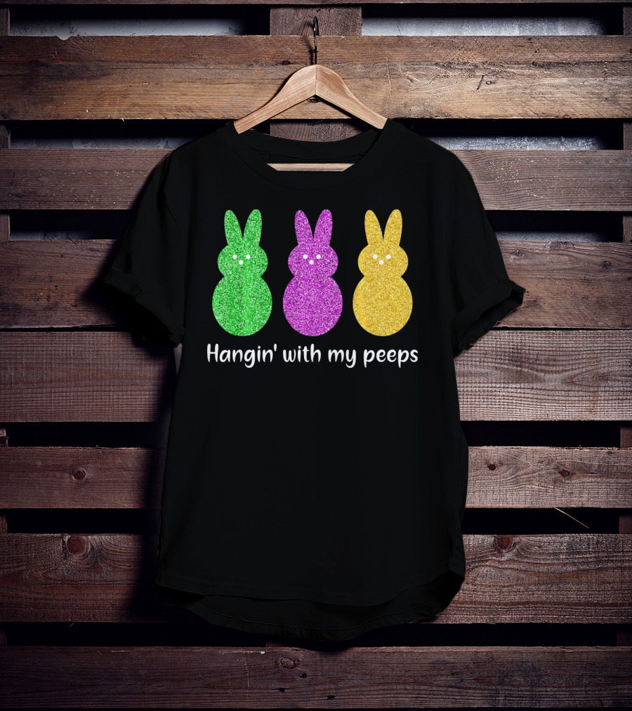 Hangin With My Peeps Glittery Bunny Trio T-Shirt