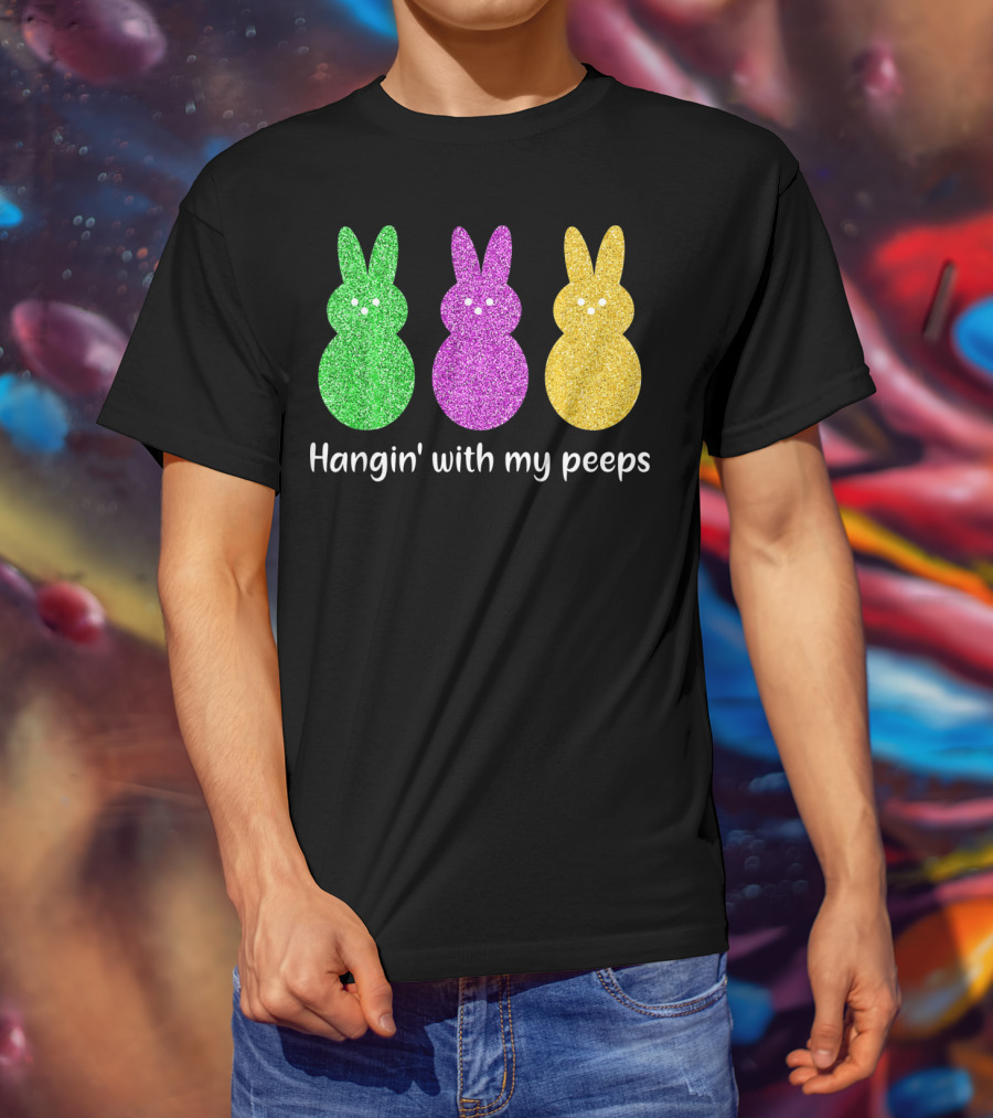 Hangin With My Peeps Glittery Bunny Trio T-Shirt