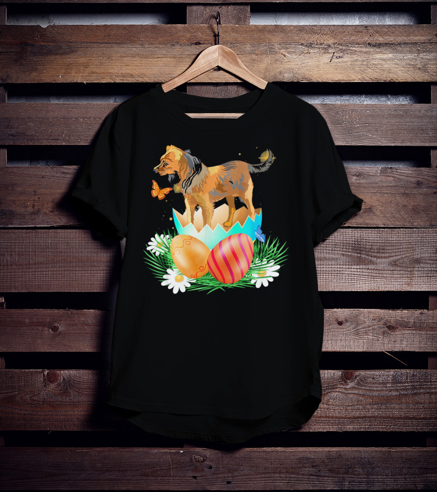 Easter Day Russian Toy With Bunny And Eggs On Grass With Flowers And Butterflies T-Shirt