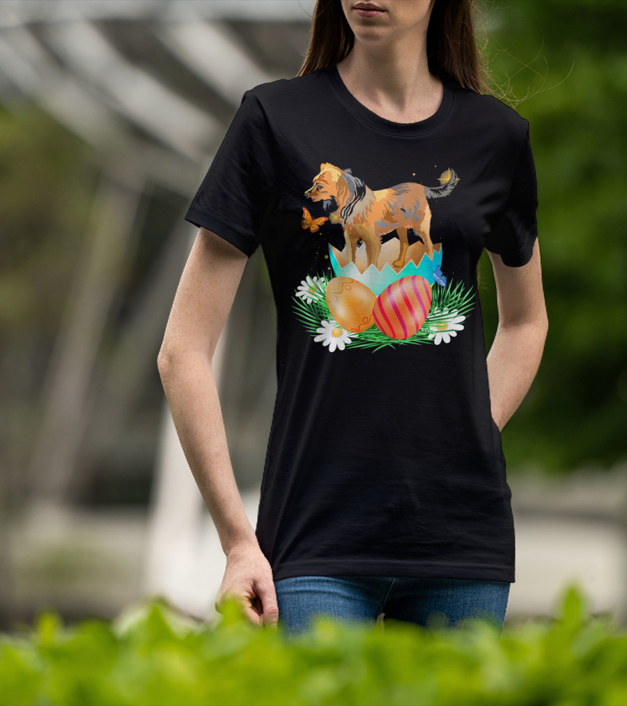 Easter Day Russian Toy With Bunny And Eggs On Grass With Flowers And Butterflies T-Shirt