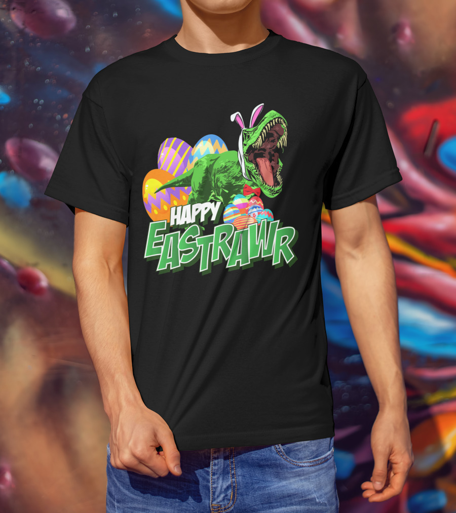 Happy Eastrawr Dinosaur Rex Easter Eggs Bunny Ears T-Shirt