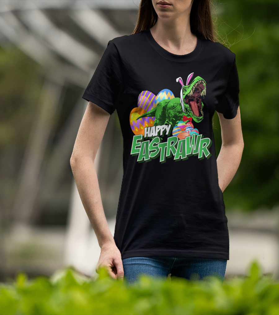 Happy Eastrawr Dinosaur Rex Easter Eggs Bunny Ears T-Shirt