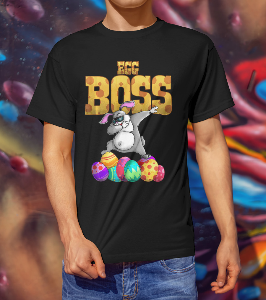 Egg Boss Cute Dabbing Easter Bunny With Colorful Eggs T-Shirt