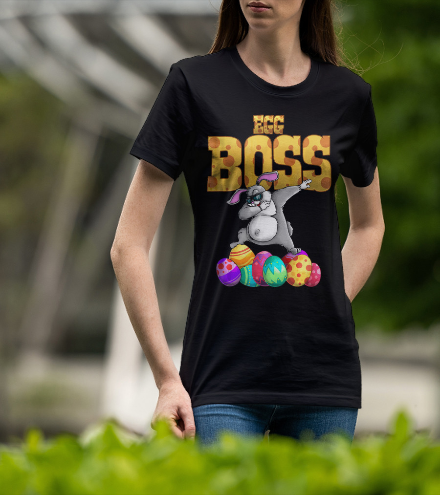 Egg Boss Cute Dabbing Easter Bunny With Colorful Eggs T-Shirt