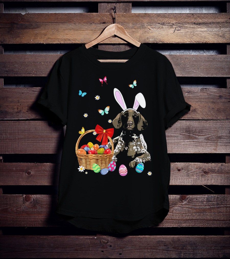 German Shorthaired Pointer With Bunny Ears And Easter Basket T-Shirt