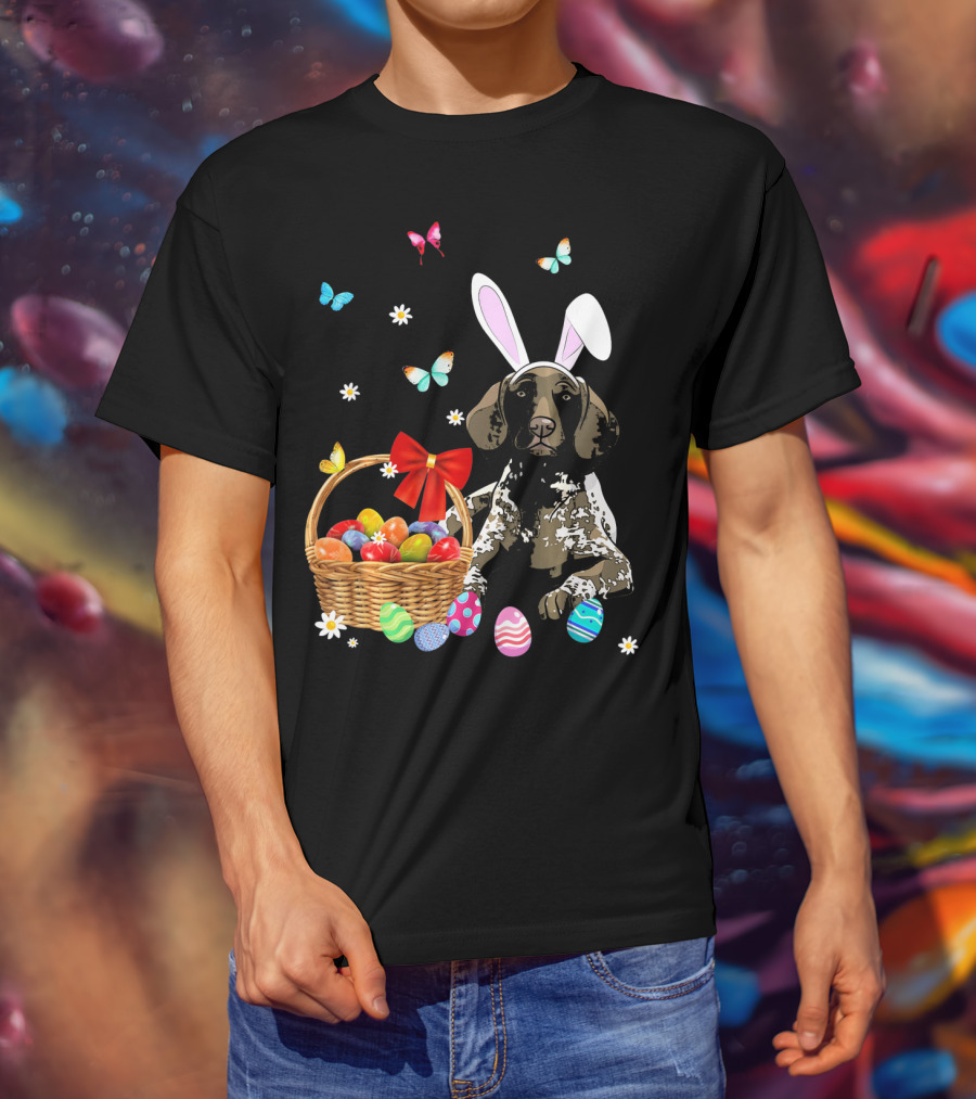 German Shorthaired Pointer With Bunny Ears And Easter Basket T-Shirt