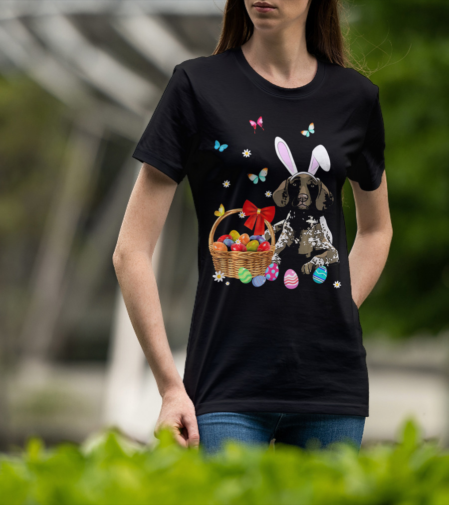 German Shorthaired Pointer With Bunny Ears And Easter Basket T-Shirt