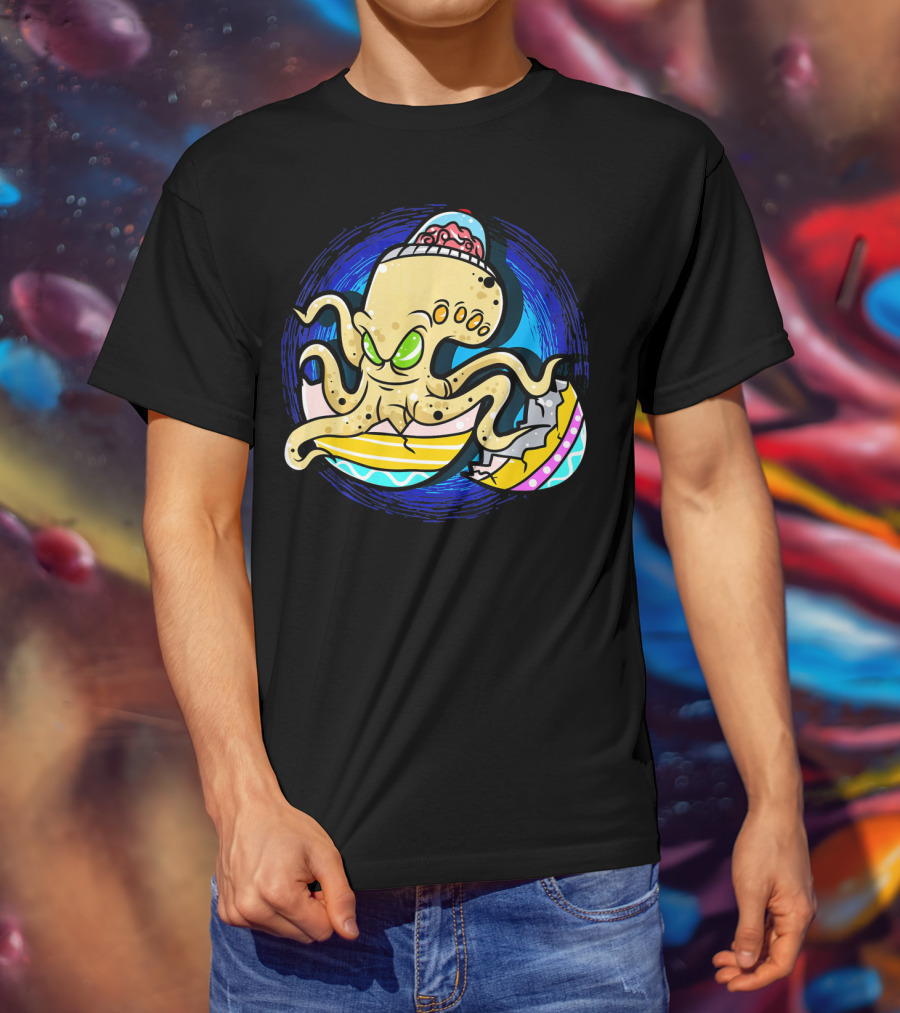 Alien Octopus Breaking Out Of Easter Egg Hunt Strategy T-Shirt